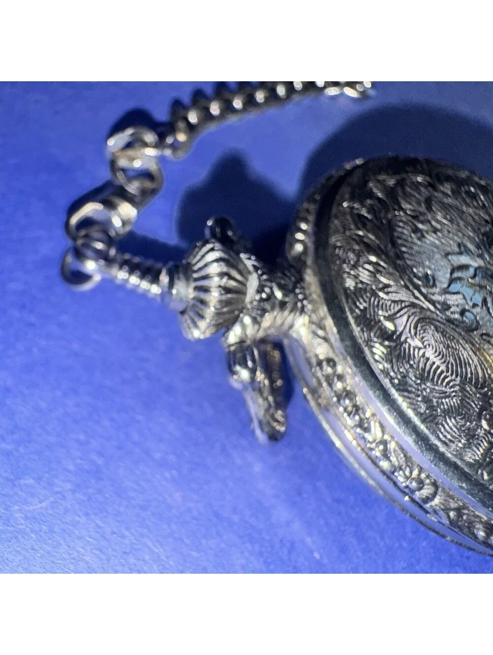 Vtg Hunter Quartz Pocket Watch Embossed Stag Elk Design Silver Tone Chain Japan